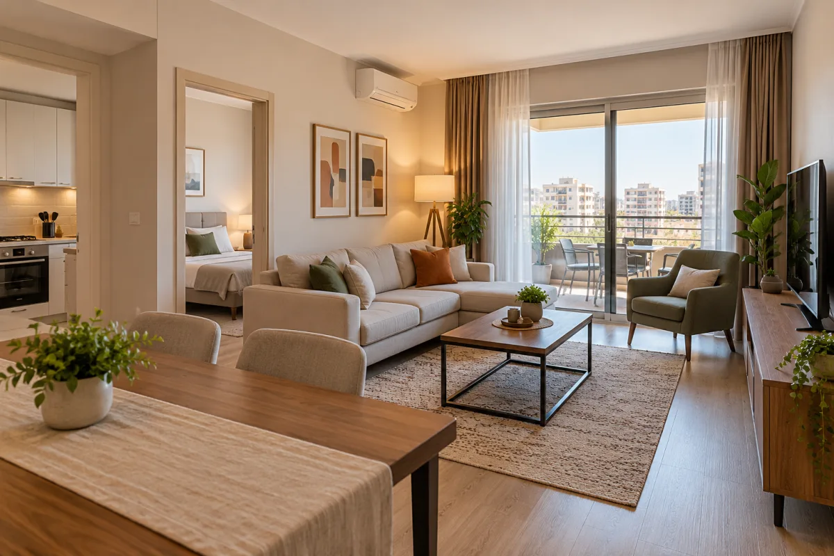 Gaziantep merkezde eşyalı ve balkonlu kiralık daire salonu